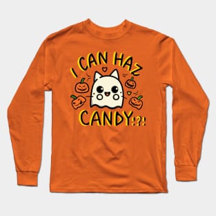 I can haz candy!?! Halloween Ghost Cat Long Sleeve T-Shirt